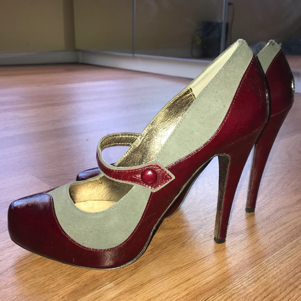 Dolce Vita Mary Jane oxblood red & gray heels 7